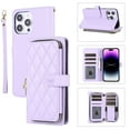 thumbnail image 1 of Wallet Case for iPhone 14 Pro Max Zipper Purse Cover, PU Leather Wrist Strap and Chain Strap Crossbody Case with Card Holder Shockproof Full Body Protection Phone Case for Women Girls, Purple, 1 of 9