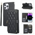 thumbnail image 1 of Wallet Case for iPhone 14 Pro Max Zipper Purse Cover, PU Leather Wrist Strap and Chain Strap Crossbody Case with Card Holder Shockproof Full Body Protection Phone Case for Women Girls, Black, 1 of 9