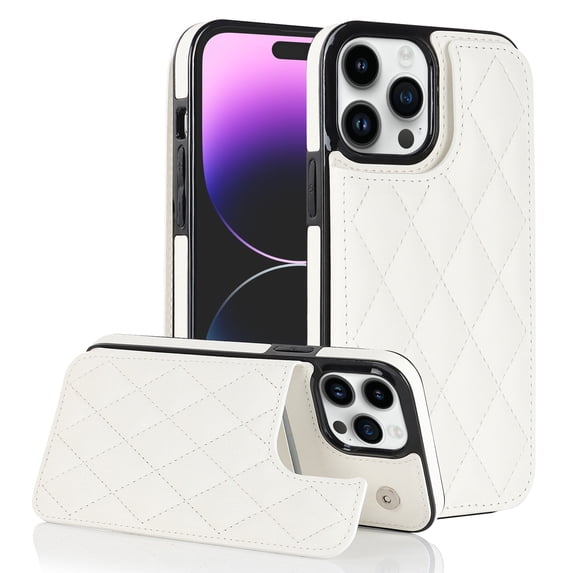 Wallet Case for iPhone 14 Pro, RFID Blocking Card Slots Holder PU Leather Fashion Back Flip Cover with Kickstand Magnetic Buttons Shockproof Case for iPhone 14 Pro,White