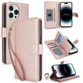 thumbnail image 1 of Wallet Case for iPhone 14 Pro, [TPU Shockproof Interior Case] Kickstand [RFID Blocking] Card Slot, Magnetic PU Leather Folio Cover Compatible,With strap,Flip Cover with Card Holder,Rosegold, 1 of 12