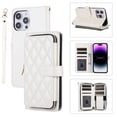 thumbnail image 1 of Wallet Case for iPhone 14 Pro Zipper Purse Cover, PU Leather Wrist Strap and Chain Strap Crossbody Case with Card Holder Shockproof Full Body Protection Phone Case for Women Girls, White, 1 of 8