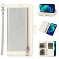 thumbnail image 1 of Wallet Case for iPhone 14 Shining Zipper Pocket Cover, Glitter Sparkle Luxury PU Leather Magnetic Flip Folio Case with Card Slots Kickstand Wrist Hand Strip Shockproof Case, Silver, 1 of 7