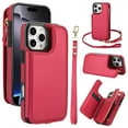 thumbnail image 1 of Wallet Case for iPhone 14, with Wrist and Shoulder Strap Kickstand Flip PU Leather 6 Card Slots Zipper Pocket Shockproof Protective Phone Case Cover for iPhone 14, Red, 1 of 8