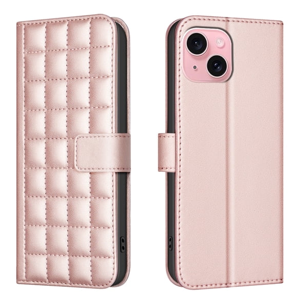 Wallet Case for iPhone 14 with Wrist Strap & Shoulder Strap, Multiple Card Slots Folio Purse PU Leather Stand Full Body Protection Phone Case Cover for iPhone 14, Rosegold