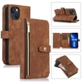 thumbnail image 1 of Wallet Case for iPhone 14 with Zipper Pouch,Magnetic PU Leather Flip Folio Stand Card Slot with Hand Strap and Cross Body Strap Case Cover for iPhone 14, Brown, 1 of 6
