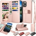 thumbnail image 1 of Wallet Case for iPhone 15,15 Pro,15 Plus,15 Pro Max,iPhone 15 Pro 6.1" 5G Case Magnetic Detachable with 9 Card Holder for Women Men,Luxury Leather Wristlet Strap Carrying Folio Flip Cover, Pink, 1 of 6