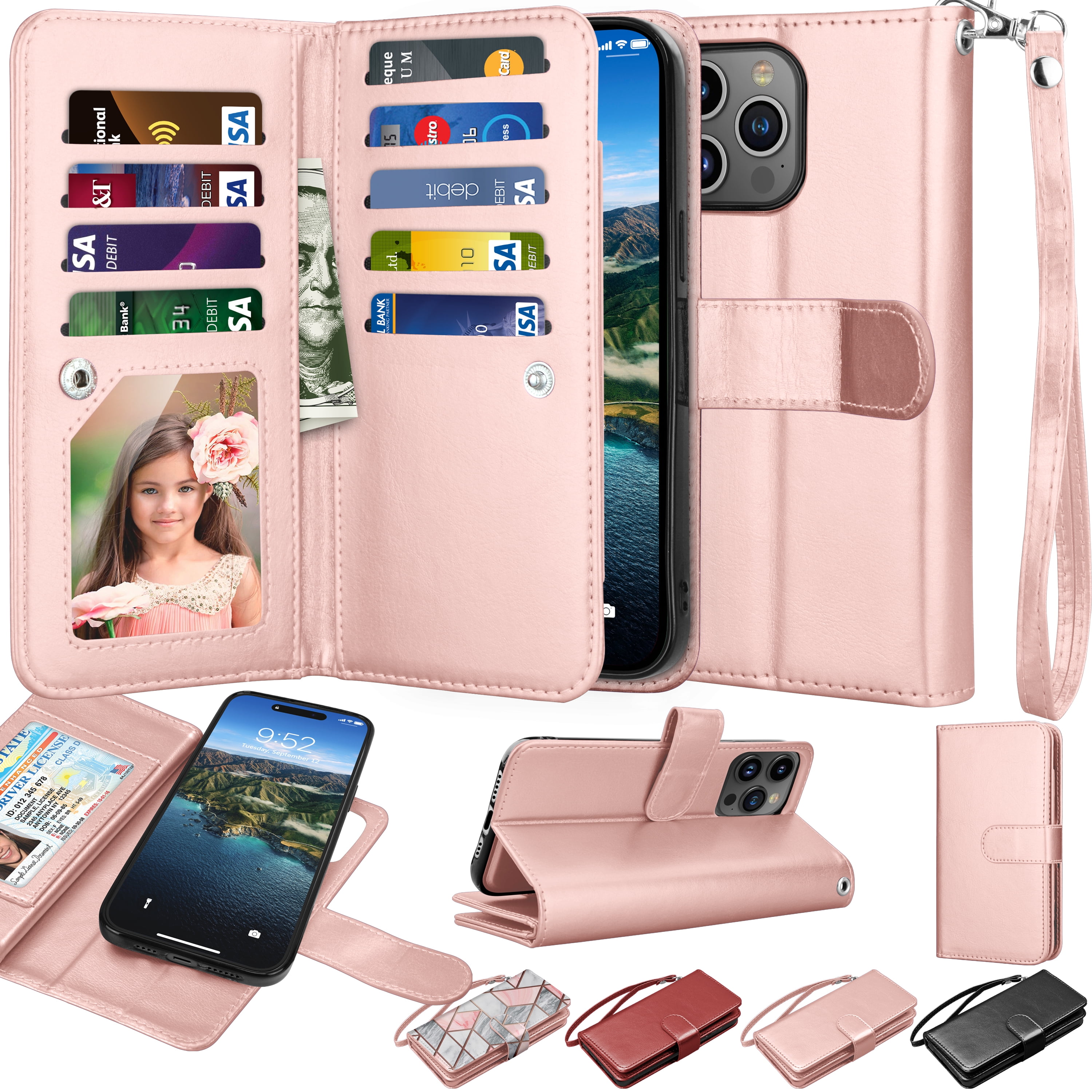 ZVE Wallet Case for iPhone 11, Zipper Phone Case with Credit Card Holder  Slot Wrist Strap Handbag Purse Protective Case for iPhone 11 6.1 2019 -  Rose