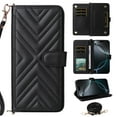 thumbnail image 1 of Wallet Case for iPhone 15 with Card Holder/Wrist Strap/Crossbody Strap/Magnetic Snap/Kickstand PU Leather Shockproof Full Body Protective Rugged Phone Cover iPhone 15, Black, 1 of 9