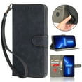 thumbnail image 1 of Wallet Case for iPhone 15,Card Slots[RFID Blocking],Durable Flip Folio Kickstand Magnetic Closure Retro Premium Leather Wallet Wrist Strap Shockproof Case For iPhone 15, Black, 1 of 8