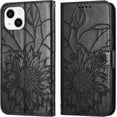thumbnail image 1 of Wallet Case for iPhone 15 Case with Card Holder,Sunflower Pattern Leather Phone Case with Kickstand Magnetic Closure Feature Shockproof Protective Flip Cover for iPhone 15 Black Sunflower, 1 of 16