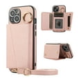 thumbnail image 1 of Wallet Case for iPhone 15 Crossbody with Lanyard, PU Leather Folio Purse Cover with Card Holder, Case with Lens Protective Film, Shockproof Ring Buckle Case for iPhone 15, Rosegold, 1 of 8