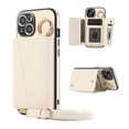 thumbnail image 1 of Wallet Case for iPhone 15 Crossbody with Lanyard, PU Leather Folio Purse Cover with Card Holder, Case with Lens Protective Film, Shockproof Ring Buckle Case for iPhone 15, White, 1 of 8