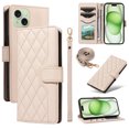 thumbnail image 1 of Wallet Case for iPhone 15 with Detachable Wrist Strap & Shoulder Strap, Card Slots Folio Purse Luxury PU Leather Stand Accessories Cell Phone Cover for iPhone 15 Women Men, Beige, 1 of 13