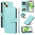 thumbnail image 1 of Wallet Case for iPhone 15 with Detachable Wrist Strap & Shoulder Strap, Card Slots Folio Purse Luxury PU Leather Stand Accessories Cell Phone Cover for iPhone 15 Women Men, Green, 1 of 13