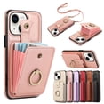 thumbnail image 1 of Wallet Case for iPhone 15, Kickstand Ring Holder Premium PU Leather Case with Crossbody Strap,Card Holder Slot Money Pocket 360°Rotation Metal Ring Grip Kickstand Cover,Rosegold, 1 of 9