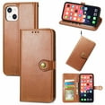 thumbnail image 1 of Wallet Case for iPhone 15 Magnetic Clasp Folio Kickstand Premium Leather Case with Hand Strap, [RFID Blocking] Credit Card Slots Shockproof TPU Inner Cover For iPhone 15, Brown, 1 of 9