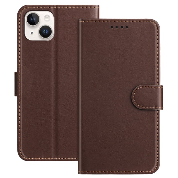 Wallet Case for iPhone 15 Phone Case with Card Holder, Magnetic PU Leather Stand Flip Folio Phone Cover for Women Men Girls Boys, Credit Card Slot Purse & Protective TPU Bumper, Brown