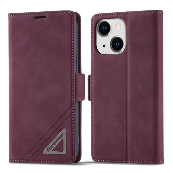 Wallet Case for iPhone 15 Plus, Card Slots Holder Luxury Premium PU Leather Flip Phone Cover with Kickstand Magnetic Clasp Soft Silicone Shockproof Anti-Scratches Case, Winered