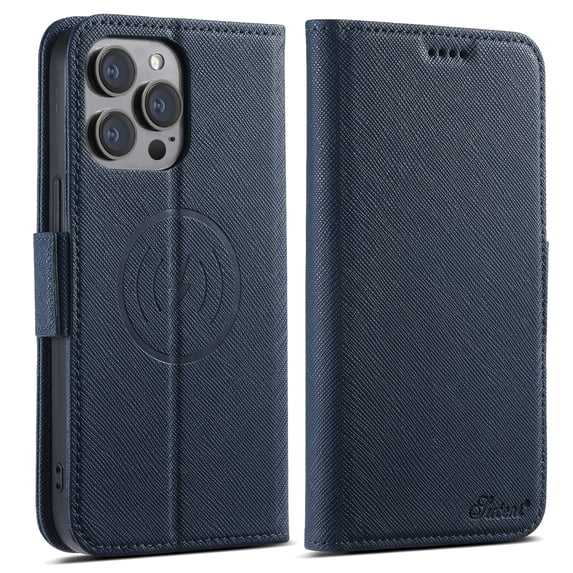 Wallet Case for iPhone 15 Plus with Card Slots for Men Women, Crosshatch PU Leather,Compatible with MagSafe Wireless Charging Magnetic Leather Flip Folio Cover Case for iPhone 15 Plus,Blue