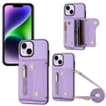 thumbnail image 1 of Wallet Case for iPhone 15 Plus, Classic Lychee Texture PU Leather Purse Case with Accordion Card Slots, Protective Crossbody Flip Cover with Zipper Shoulder Strap Lanyard for iPhone 15 Plus, Purple, 1 of 8