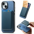 thumbnail image 1 of Wallet Case for iPhone 15 Plus, Classic PU Leather Removable Magnetic Card Back Slot Anti-falling Anti-drop Shockproof Protective Phone Case Cover for iPhone 15 Plus, Blue, 1 of 11