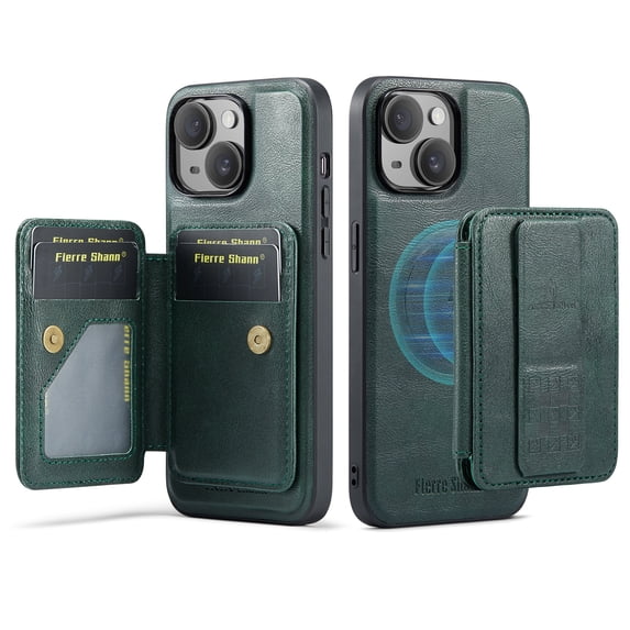 Wallet Case for iPhone 15 Plus, Compatible with MagSafe for Men Women, Detachable Magnetic Clasp Wallet Phone Case with Card Slots Holder RFID Blocking for iPhone 15 Plus, Green
