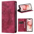 thumbnail image 1 of Wallet Case for iPhone 15 Plus Embossed Pattern Flip Kickstand Classic PU Leather Case for iPhone 15 Plus with Card Holder, Magnetic Shockproof Protection Totem Pattern Purse Cover, Red, 1 of 11
