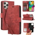 thumbnail image 1 of Wallet Case for iPhone 15 Plus, PU Leather Flip Protective Phone Case Wrist Strap Card Slots Holder Pocket Embossed Stand Full Body Protection Rugged Case Cover for iPhone 15 Plus, Red, 1 of 8