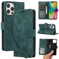 thumbnail image 1 of Wallet Case for iPhone 15 Plus, PU Leather Flip Protective Phone Case Wrist Strap Card Slots Holder Pocket Embossed Stand Full Body Protection Rugged Case Cover for iPhone 15 Plus, Green, 1 of 8