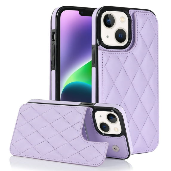 Wallet Case for iPhone 15 Plus, RFID Blocking Card Slots Holder PU Leather Fashion Back Flip Cover with Kickstand Magnetic Buttons Shockproof Case for iPhone 15 Plus, Purple