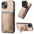 thumbnail image 1 of Wallet Case for iPhone 15 Plus Slim Protective Case with Credit Card Slots Hidden Kickstand Carbon Fiber Texture PU Leather Shockproof Anti-Scratch Phone Cover for iPhone 15 Plus, Khaki, 1 of 10