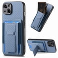 thumbnail image 1 of Wallet Case for iPhone 15 Plus Slim Protective Case with Credit Card Slots Hidden Kickstand Carbon Fiber Texture PU Leather Shockproof Anti-Scratch Phone Cover for iPhone 15 Plus, Blue, 1 of 10