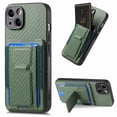 thumbnail image 1 of Wallet Case for iPhone 15 Plus Slim Protective Case with Credit Card Slots Hidden Kickstand Carbon Fiber Texture PU Leather Shockproof Anti-Scratch Phone Cover for iPhone 15 Plus, Green, 1 of 10