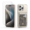 thumbnail image 1 of Wallet Case for iPhone 15 Pro with 3PCS Screen Protectors Clear Heavy Duty Shockproof Wallet Card Holder, Hidden Flip Card Slot Protective Hard Back Cover for iPhone 15 Pro, 6.1'' Clear Black, 1 of 14