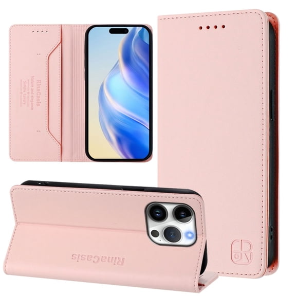 Wallet Case For iPhone 15 Pro 6.1inch, [RFID Blocking] PU Leather Magnetic Folio with 2 Card Slot Kickstand Flip Cover Shockproof Phone Case,Pink,For iPhone 15 Pro