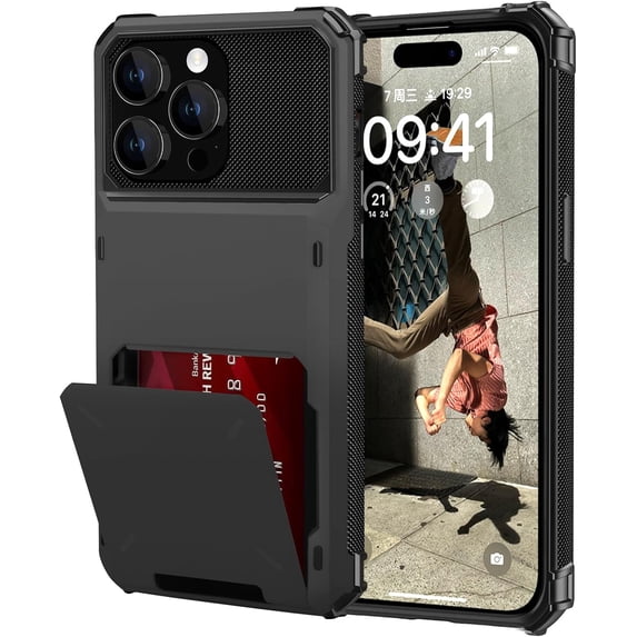 Wallet Case for iPhone 15 Pro Case with 4-Card Credit Card Holder Slot Shockproof Cover Hybrid Heavy Duty Protection Armor Phone Case Compatible with 15 Pro 6.1 inch 2023-Grey