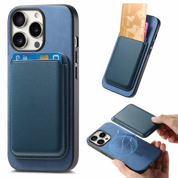 Wallet Case for iPhone 15 Pro, Classic PU Leather Removable Magnetic Card Back Slot Anti-falling Anti-drop Shockproof Protective Phone Case Cover for iPhone 15 Pro, Blue