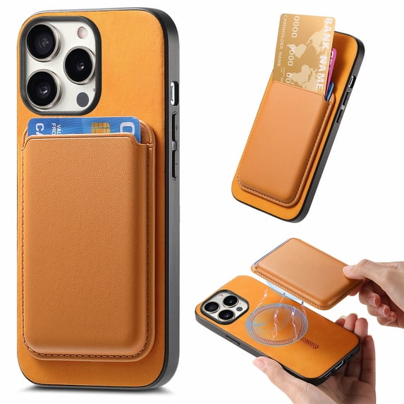 Wallet Case for iPhone 15 Pro, Classic PU Leather Removable Magnetic Card Back Slot Anti-falling Anti-drop Shockproof Protective Phone Case Cover for iPhone 15 Pro, Yellow