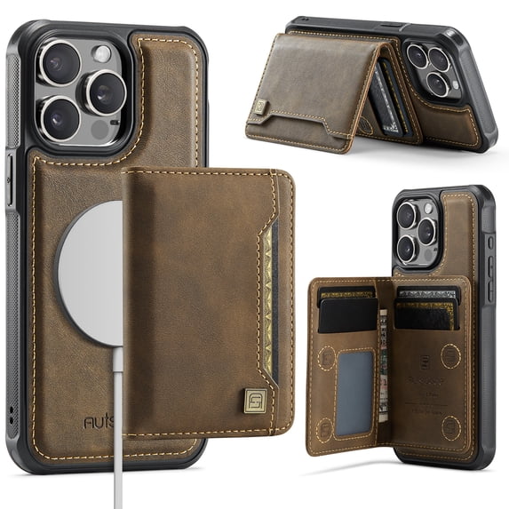 Wallet Case for iPhone 15 Pro,Compatible with MagSafe for Men Women,Detachable Magnetic Wallet Phone Case with Card Holder,Kickstand,PU Leather Shockproof Anti-fall Phone Case,Coffee