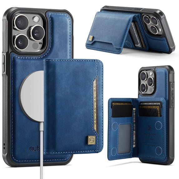 Wallet Case for iPhone 15 Pro,Compatible with MagSafe for Men Women,Detachable Magnetic Wallet Phone Case with Card Holder,Kickstand,PU Leather Shockproof Anti-fall Phone Case,Blue