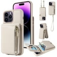 thumbnail image 1 of Wallet Case for iPhone 15 Pro,Decase Magnetic Buckle Back Flip Protective Cover with 3 Blocking Card Slots Holder for Women Men,With Leather Crossbody Strap Shell,for Apple iPhone 15 Pro - White, 1 of 9