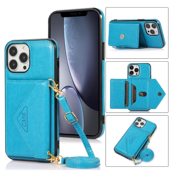 Wallet Case for iPhone 15 Pro, Detachable Crossbody Lanyard Strap PU Leather+Soft TPU Bumper Magnetic Clasp Back Flip Credit Card Slots Kickstand Cover for iPhone 15 Pro - 6.1", Blue