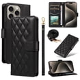 thumbnail image 1 of Wallet Case for iPhone 15 Pro with Detachable Wrist Strap & Shoulder Strap, Card Slots Folio Purse Luxury PU Leather Stand Accessories Cell Phone Cover for iPhone 15 Pro Women Men, Black, 1 of 14