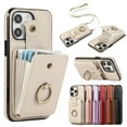thumbnail image 1 of Wallet Case for iPhone 15 Pro, Kickstand Ring Holder Premium PU Leather Case with Crossbody Strap,Card Holder Slot Money Pocket 360°Rotation Metal Ring Grip Kickstand Cover,Beige, 1 of 8