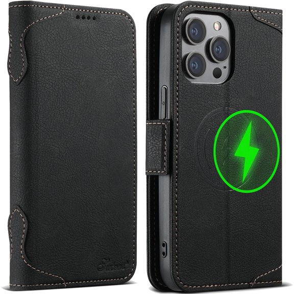 Wallet Case for iPhone 15 Pro Max with Card Holder for Men Women, Compatible with MagSafe Wireless Charging  Leather Flip Folio Cover Case Wallet for iPhone 15 Pro Max Black