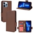 thumbnail image 1 of Wallet Case for iPhone 15 Pro Max Card Slots Holder Kickstand Flip Case, Lychee Pattern PU Leather Shockproof Cover with Magnetic Clasp Drop Resistant Phone Case, Brown, 1 of 6