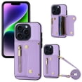 thumbnail image 1 of Wallet Case for iPhone 15 Pro Max, Classic Lychee Texture PU Leather Purse Case with Accordion Card Slots, Protective Crossbody Flip Cover with Zipper Shoulder Strap Lanyard, Purple, 1 of 8