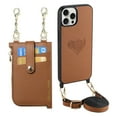 thumbnail image 1 of Wallet Case for iPhone 15 Pro Max with Detachable Card Holder, PU Leather Shoulder Strap Chain Crossbody Cover, Card Slots Heart Pattern Zipper Purse Case with Lanyard for iPhone 15 Pro Max, Brown, 1 of 11