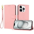 thumbnail image 1 of Wallet Case for iPhone 15 Pro Max, Lychee Texture PU Leather Flip Cover with Credit Card Slots Kickstand Wrist Strap Magnetic Closure Full Body Shockproof Drop Protective Phone Case, Pink, 1 of 6