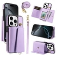 thumbnail image 1 of Wallet Case for iPhone 15 Pro Max, PU Leather + TPU Shockproof Cover with Card Slots, Cash Pocket, Long & Short Straps, Kickstand, Button Closure, Gift for Women Men Family Friends, Purple, 1 of 6